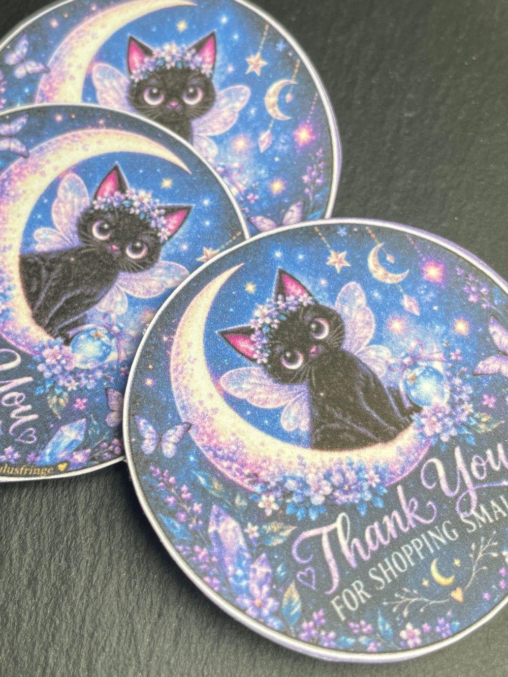 24/$15 Artisan Purple & Blue Moonlit Cat Thank You Stickers - Picture 4 of 5